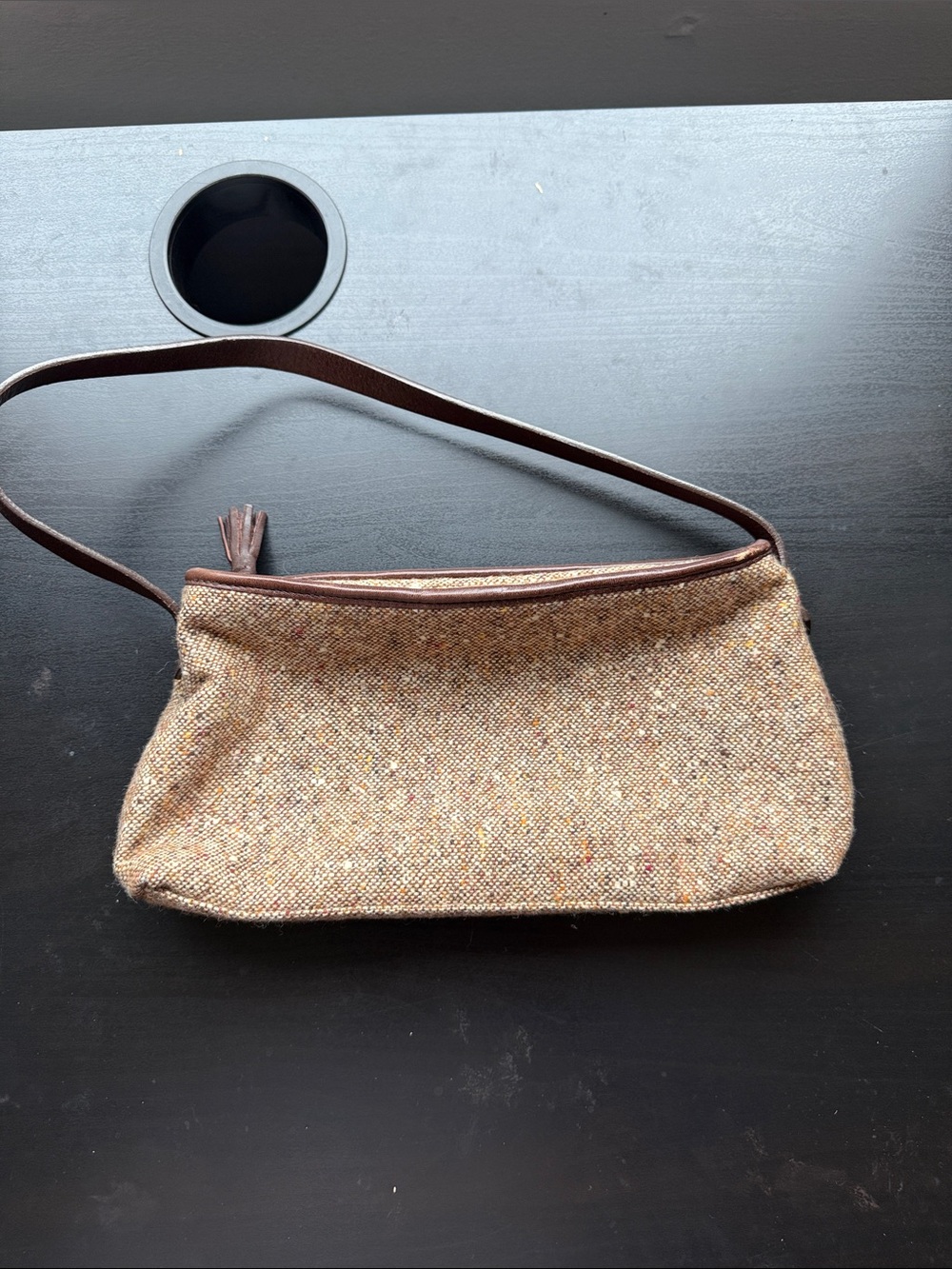 Banana Republic Brown Tweed Shoulder Bag with Leather Strap